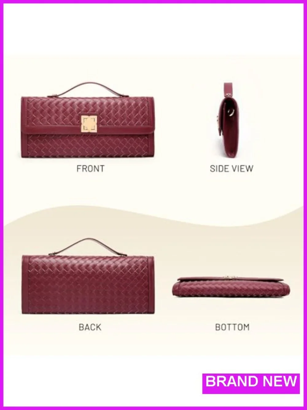 Hand-Woven Vegan Leather Clutch with Butterfly Lock for Wedding